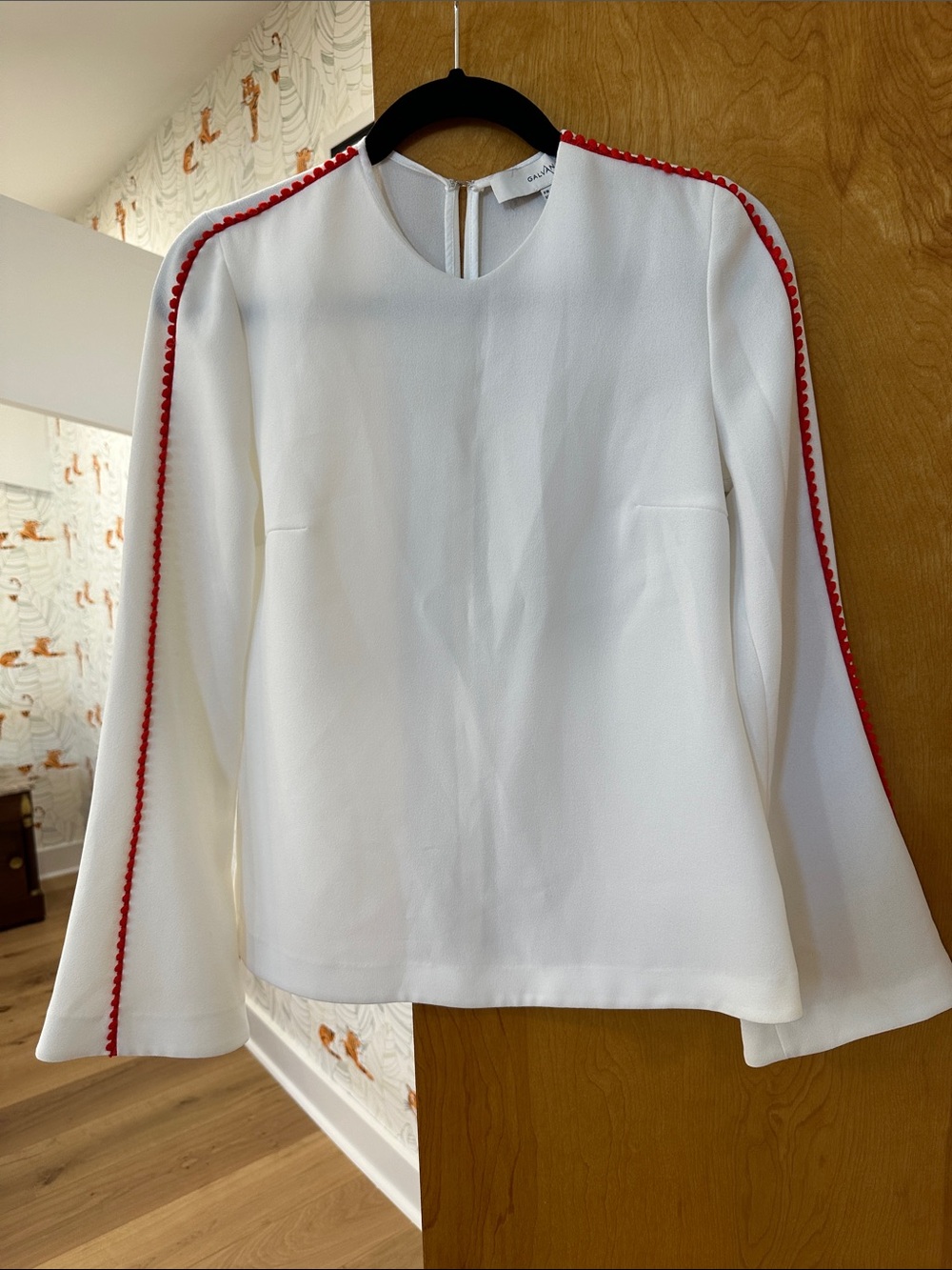 Women's Off-White Bell sleeve Blouse with Red Trim